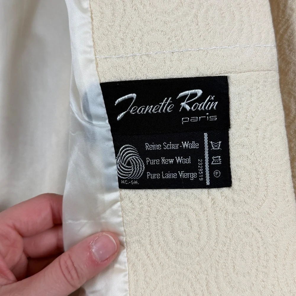Vintage Cream Wool Textured Circle Pattern Mid Length Tailored Coat Women’s XS/S